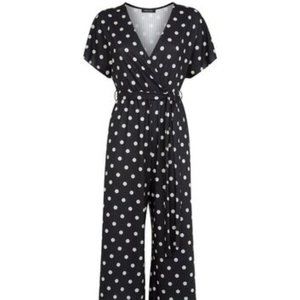 Black Spot Print Wrap Culotte Jumpsuit by NEW LOOK US 6